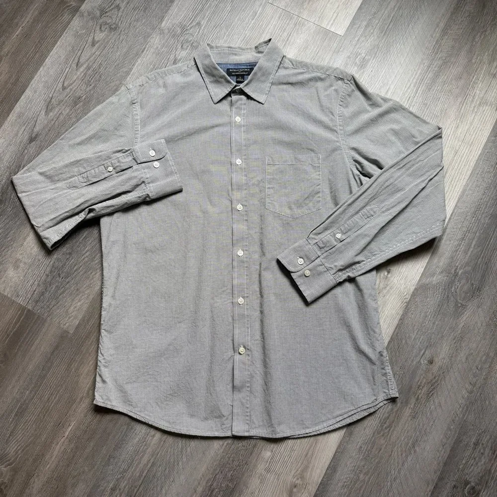 Banana Republic Black White Micro Gingham Check Button Down Large